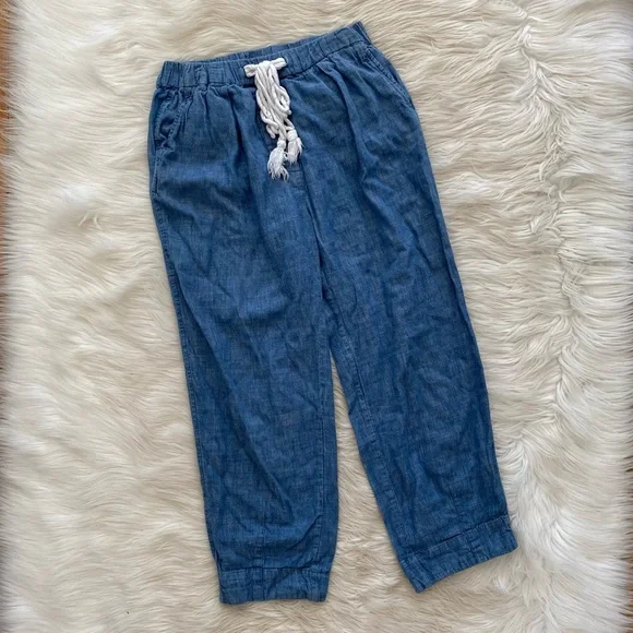 Free People Blue Chambray Ankle Crop Pants Linen Blend - Picture 2 of 12
